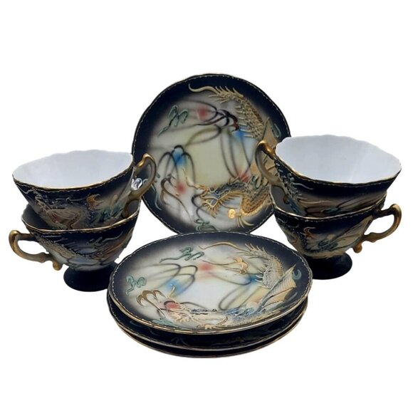 Vintage Dragon Ware Sango China Moriage Set of 4 Cups and Saucers Japan MCM - Picture 1 of 7